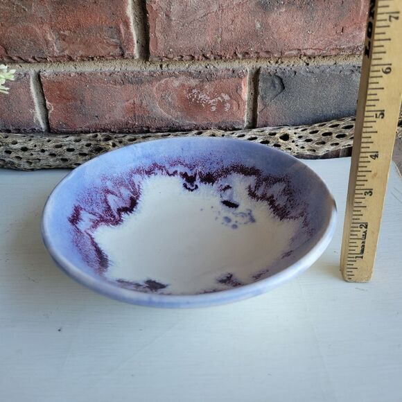 Vintage Glazed Blue & Purple Swirl Studio Pottery Bowl Signed by the Artist - Picture 11 of 13